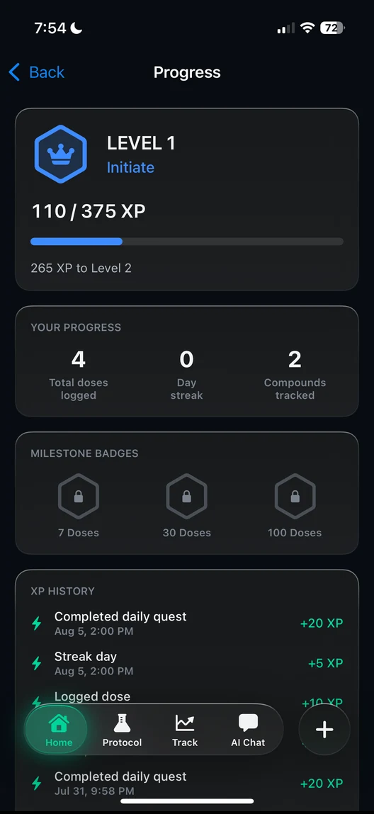 PeptideAI progress screen, plotting a cycle over time
